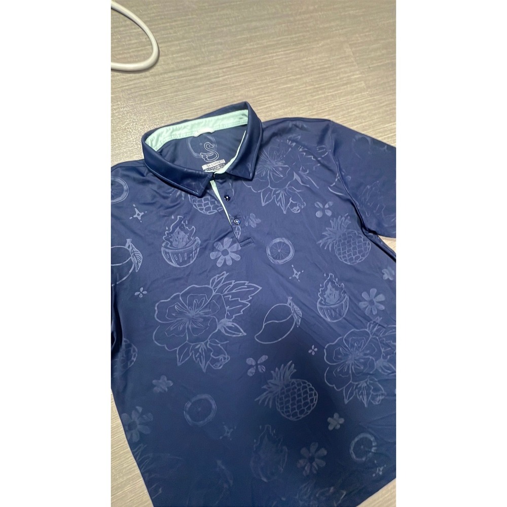 Swannies Mens 2XL Navy Blue Tropical Fruit Floral Performance Golf Polo Shirt
